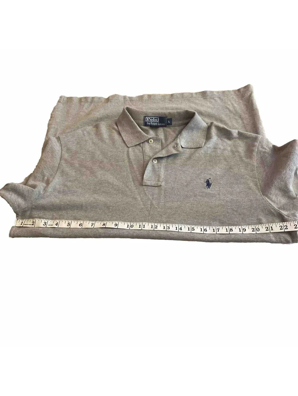 Ralph Lauren Polo Golf Shirt Large Gray Casual Classic Knit Blue PONY